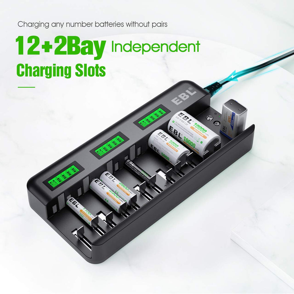 12+2 Bay Universal Rechargeable Battery Charger M961522