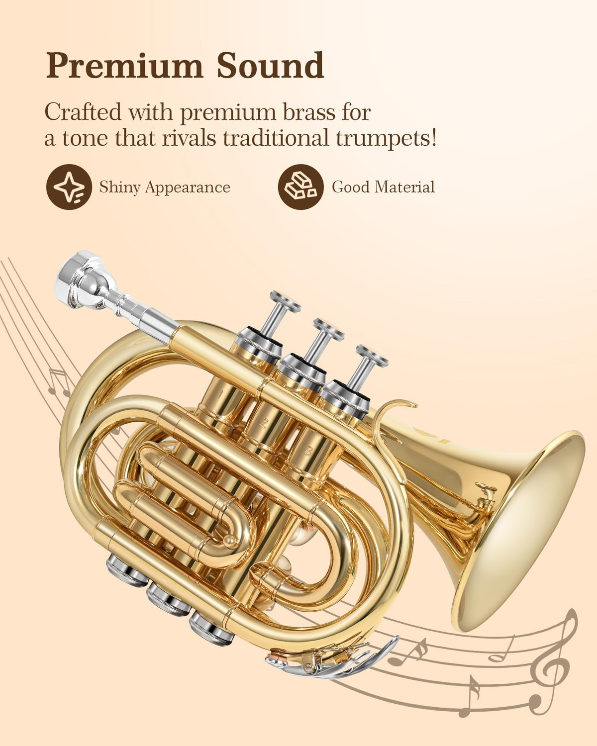 B Flat Brass Pocket Trumpet with 7C Mouthpiece and Hard Case X314748