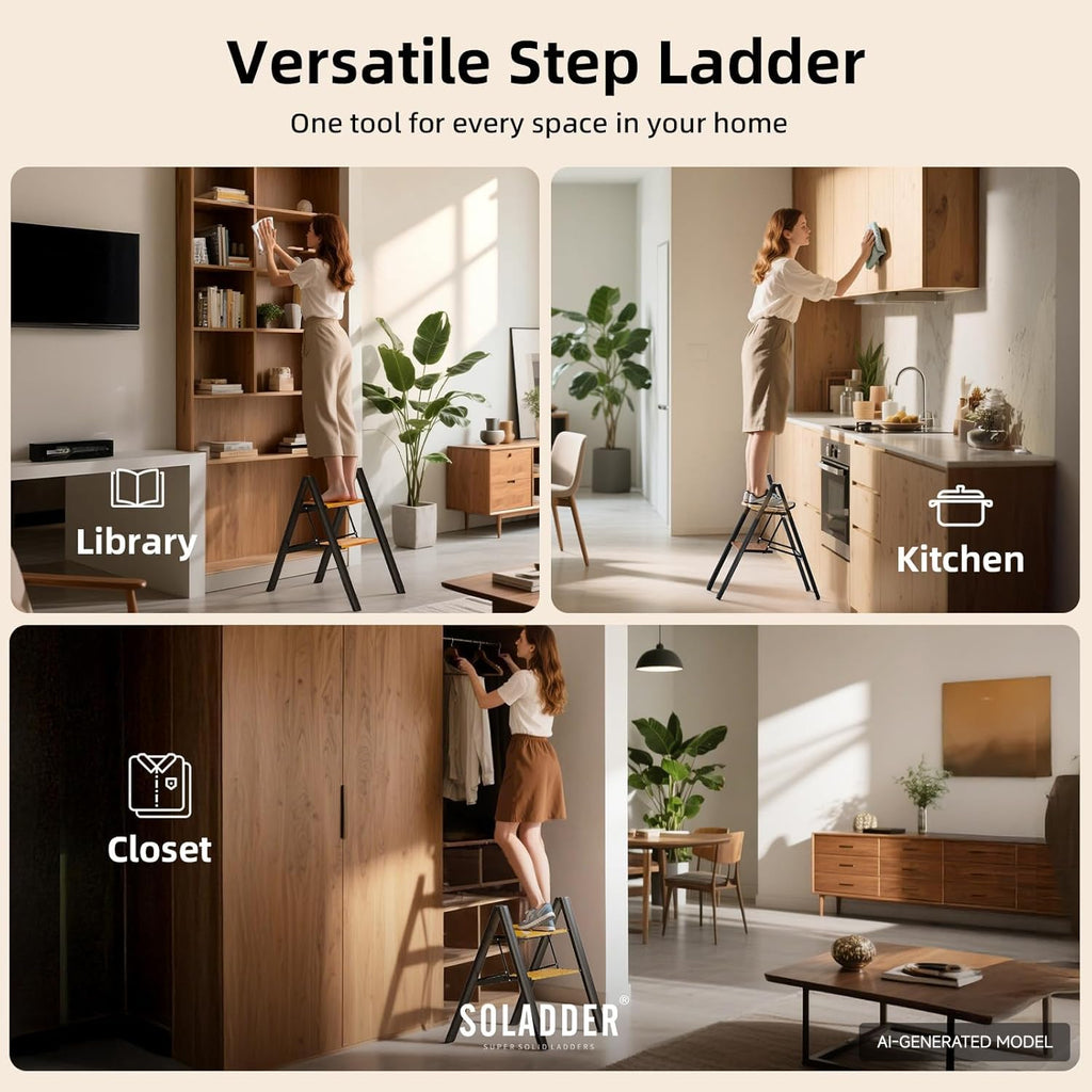 2 Step Folding Ladder, Black & Woodgrain W790
