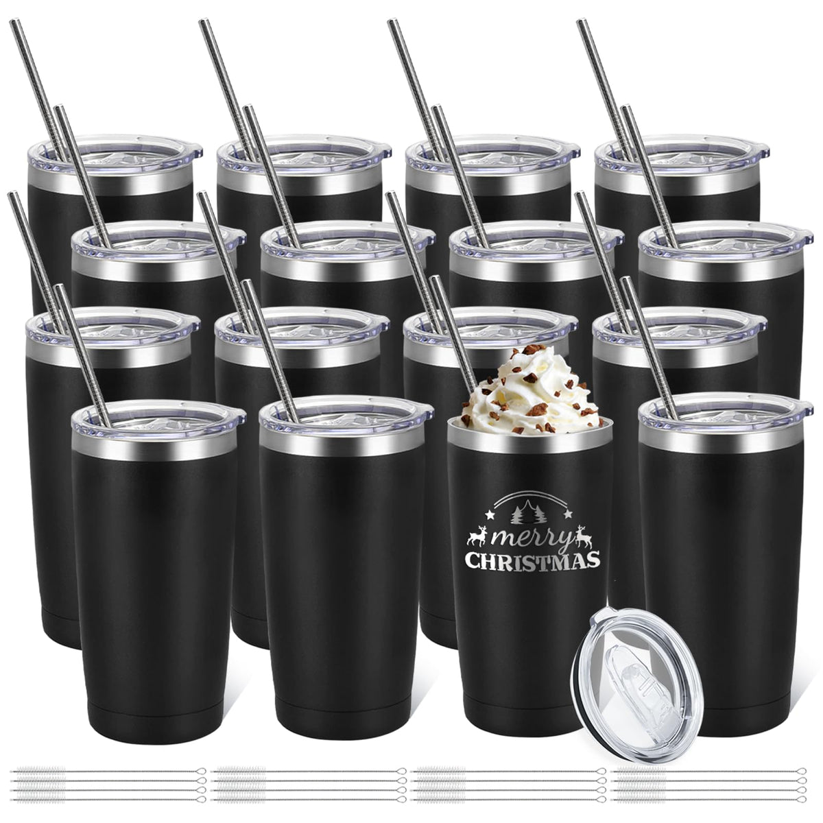 16 Pack Stainless Steel Insulated Tumbler 20oz Black H7371