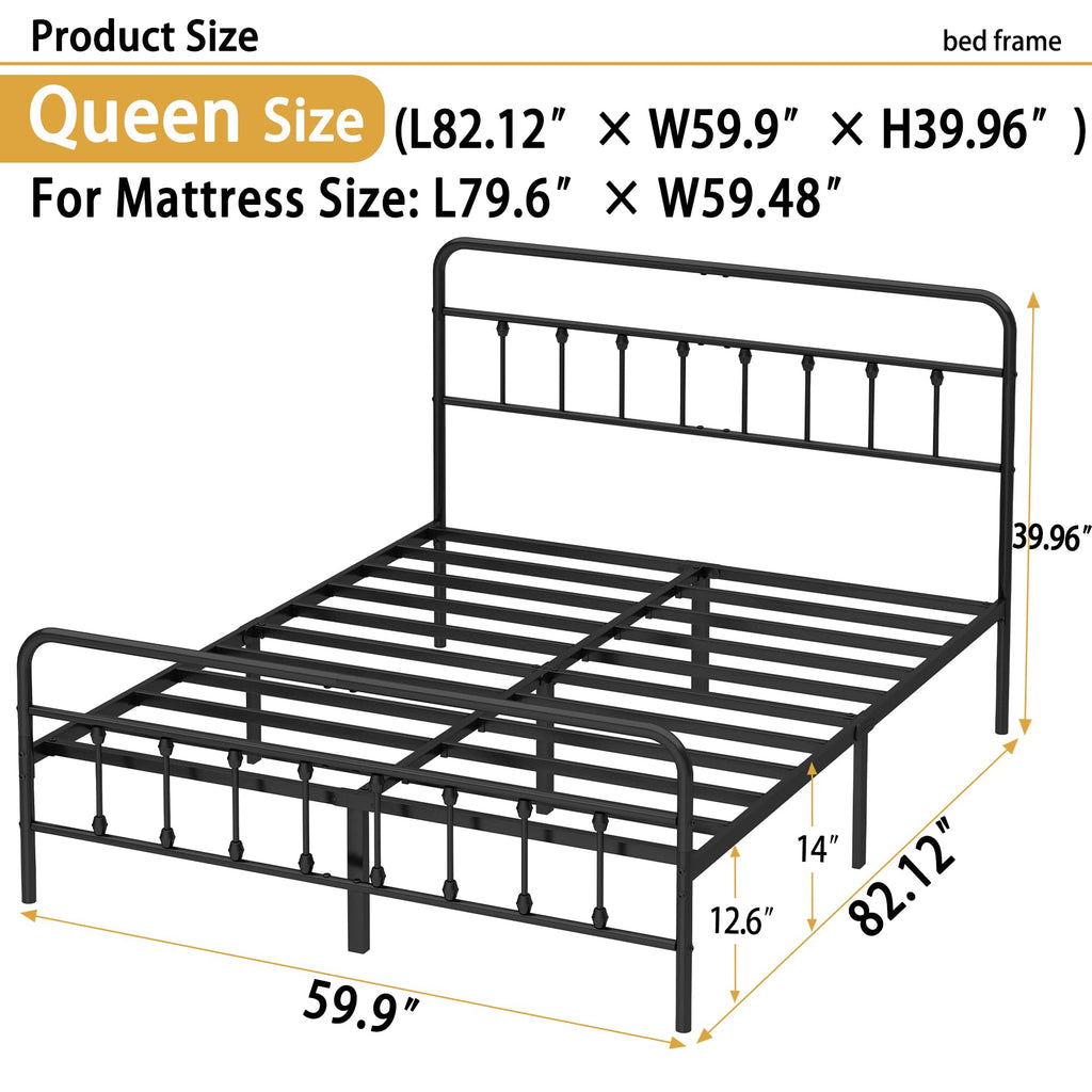 Queen Metal Bed Frame with Victorian Headboard & Footboard O85157