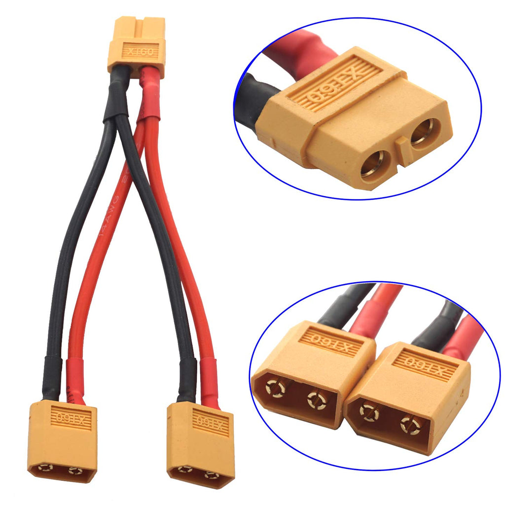 14AWG XT60 Parallel Battery Connector 2-Male to 1-Female Cable Y Splitter P44095