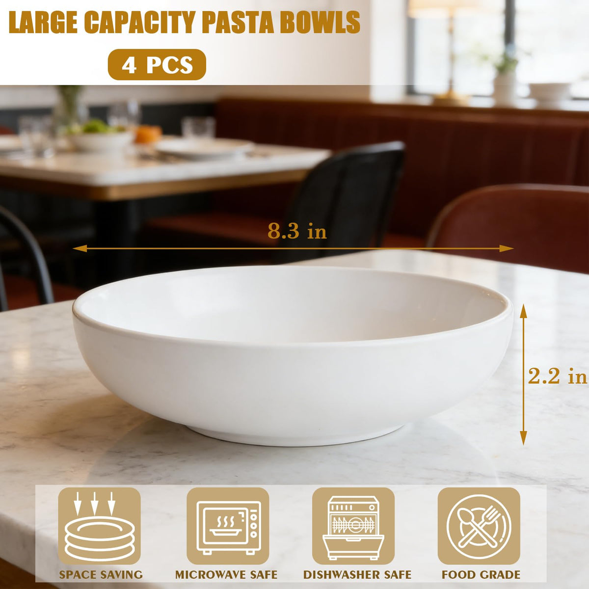 Pasta Bowls Set of 4, 35 Oz Ceramic White Salad Bowls U540859
