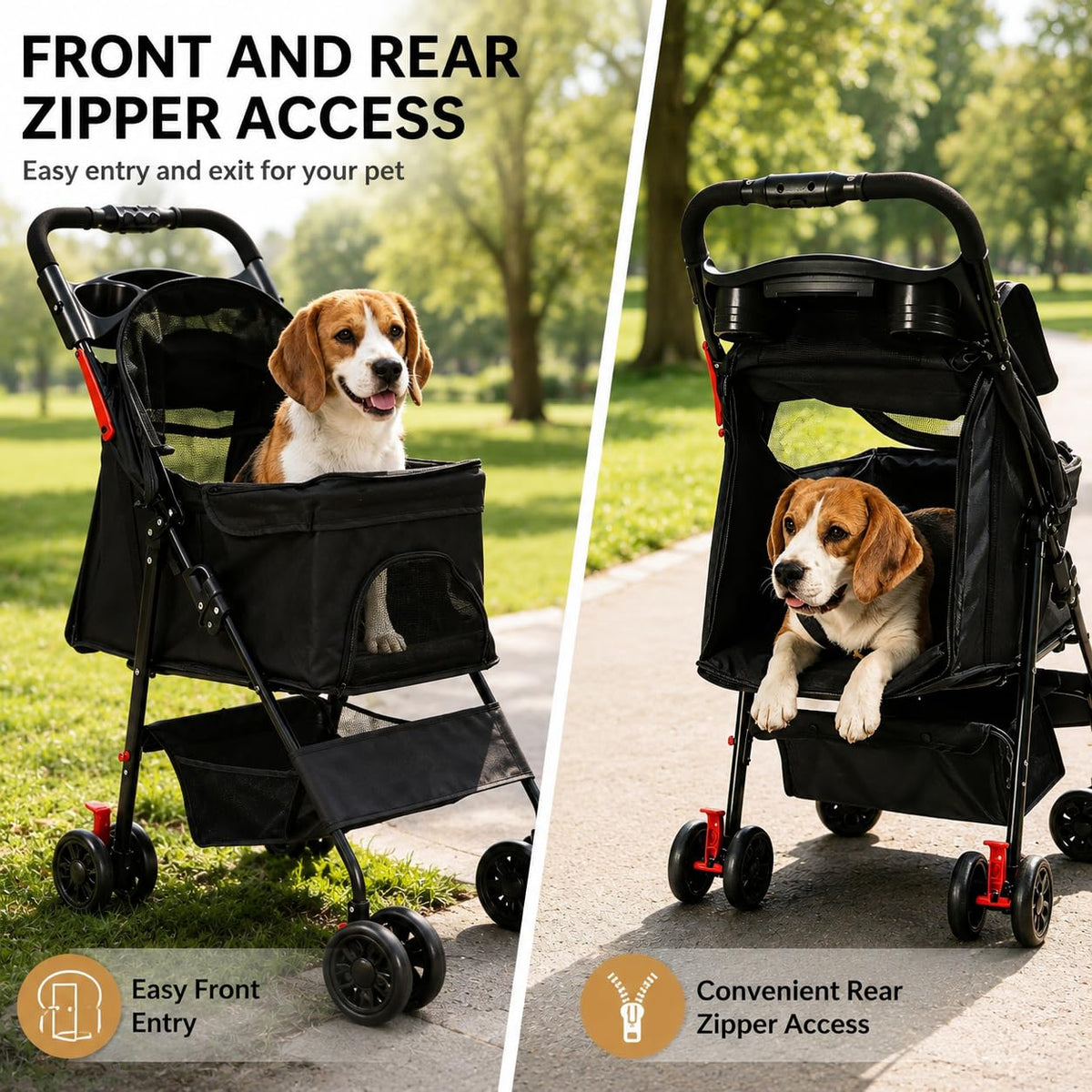 Foldable Dog Stroller with 4 Wheels and Storage Basket Black A49754