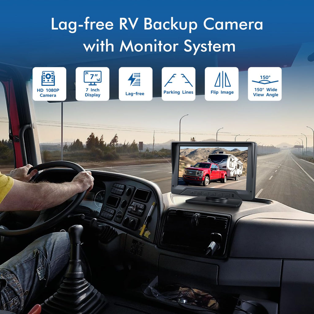 7'' Wired Dual RV Backup Camera System 1080P HD Q7444