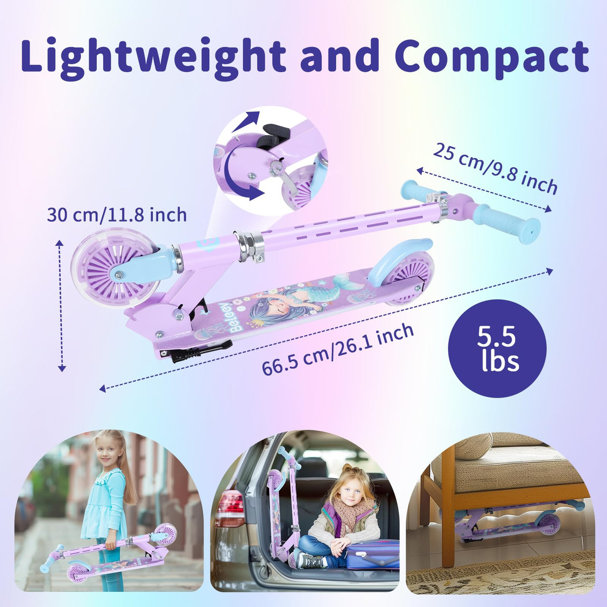2 Wheel Folding Lightweight Kick Scooter with Light-Up Wheels O300
