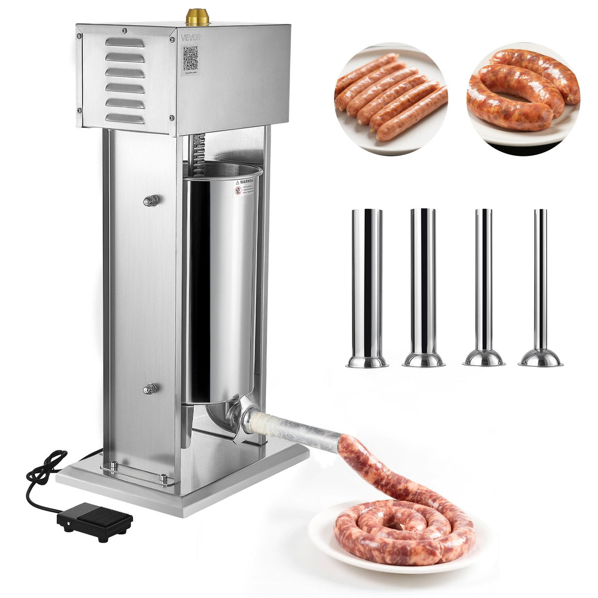 15 L Stainless Steel Electric Sausage Stuffer with 4 Stuffing Tubes S410
