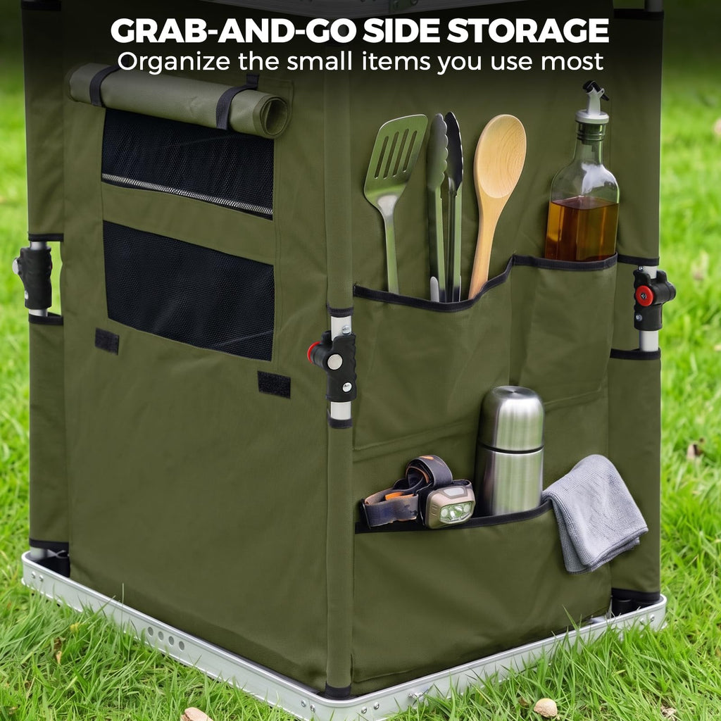 Green Portable Aluminum Folding Camping Table with Storage Organizer Q40066