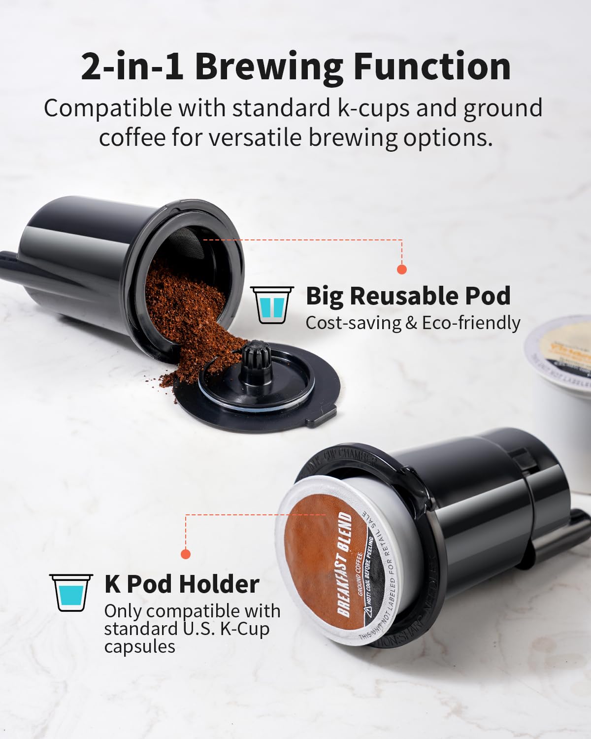 Black Single Serve Coffee Maker with 40oz Water Tank V7268