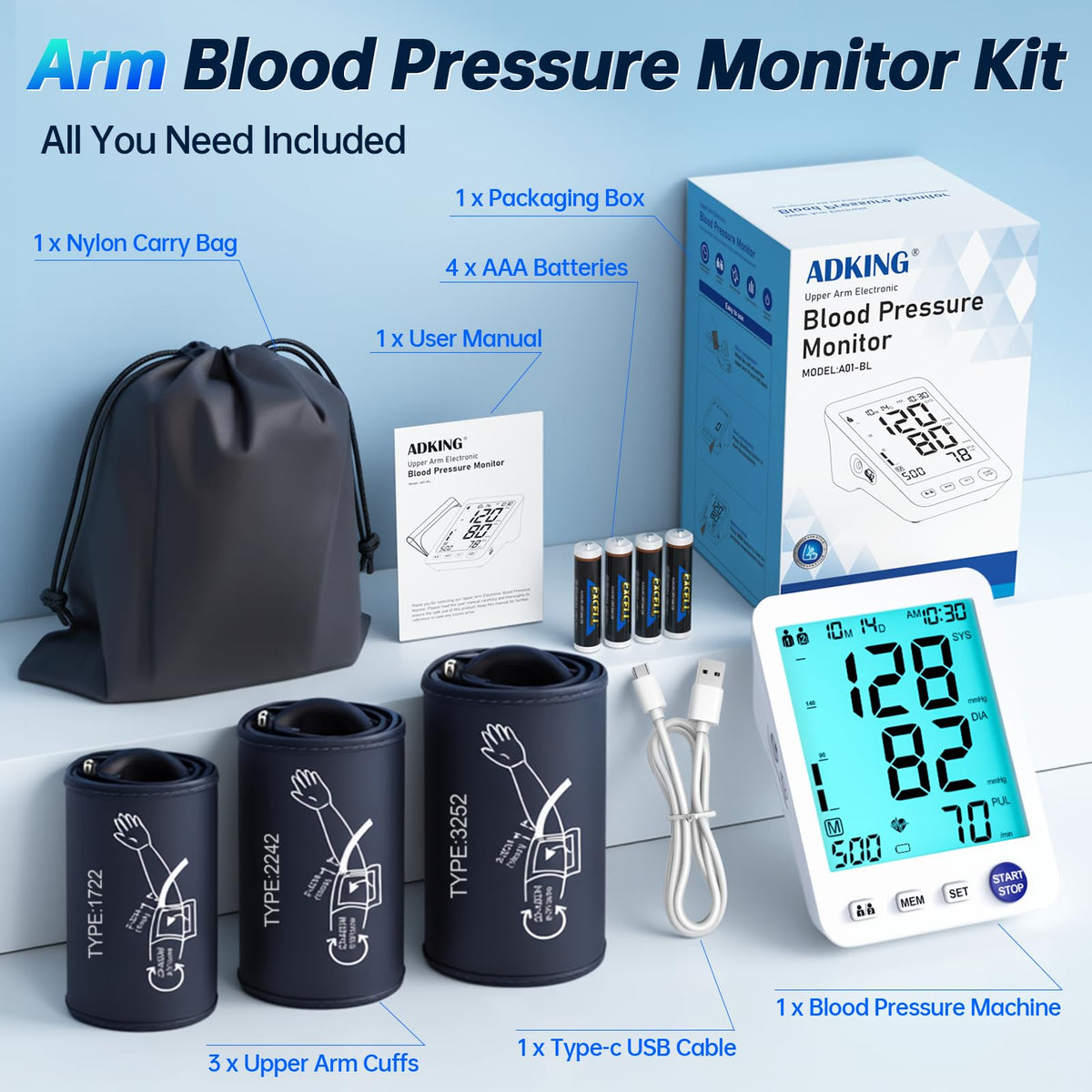Electronic Blood Pressure Monitor 3 Size Cuffs L748196