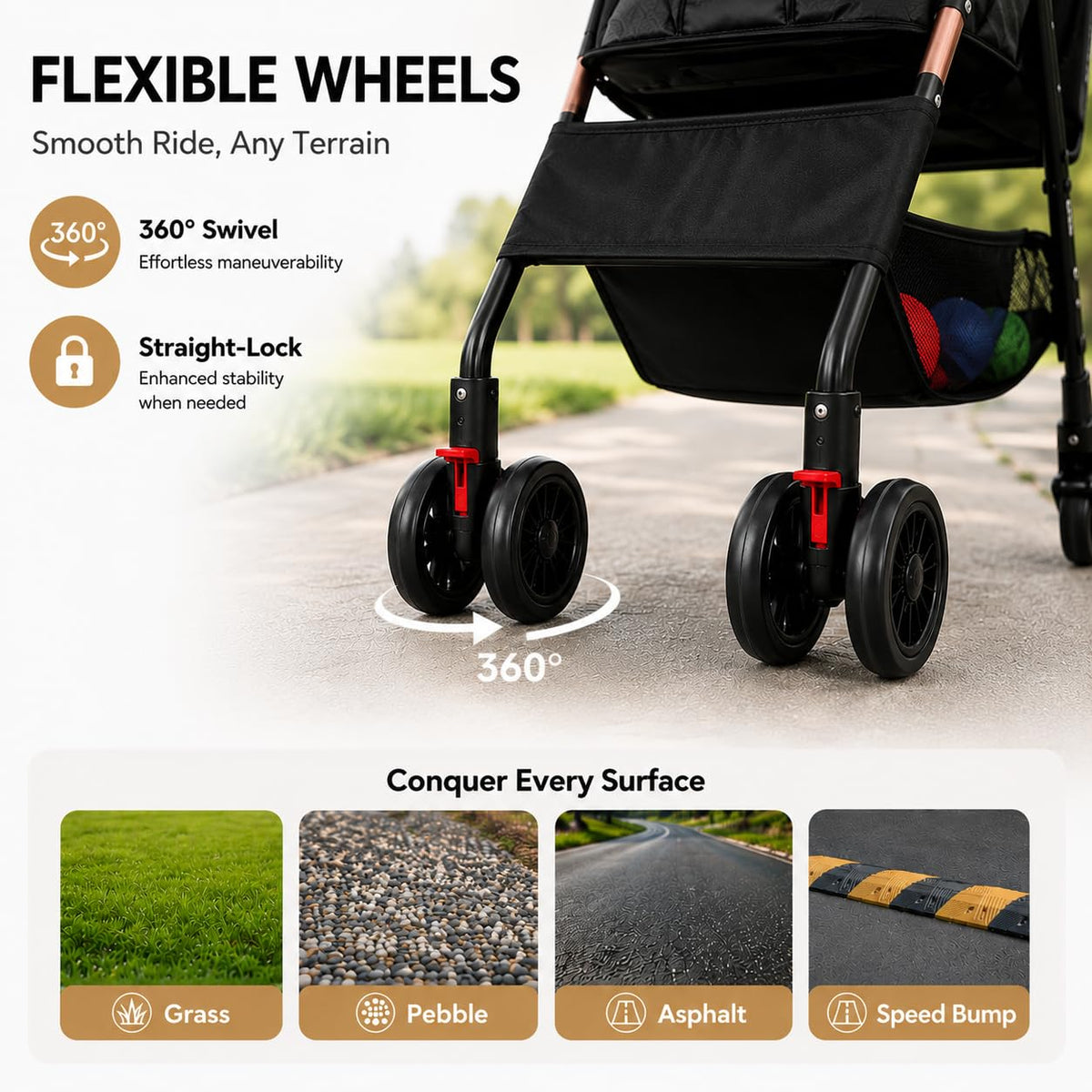 Foldable Dog Stroller with 4 Wheels and Storage Basket Black A49754