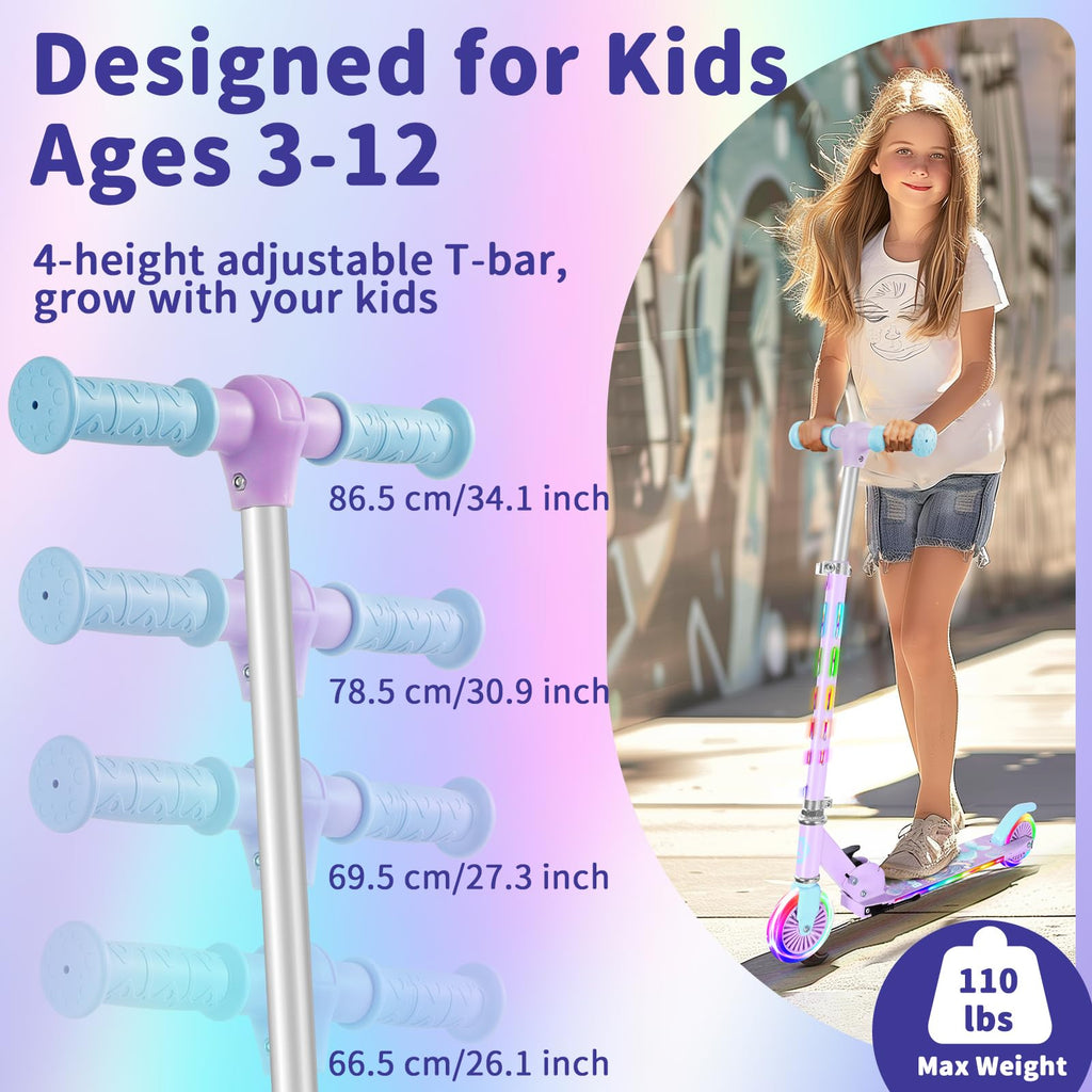 2 Wheel Folding Lightweight Kick Scooter with Light-Up Wheels O300