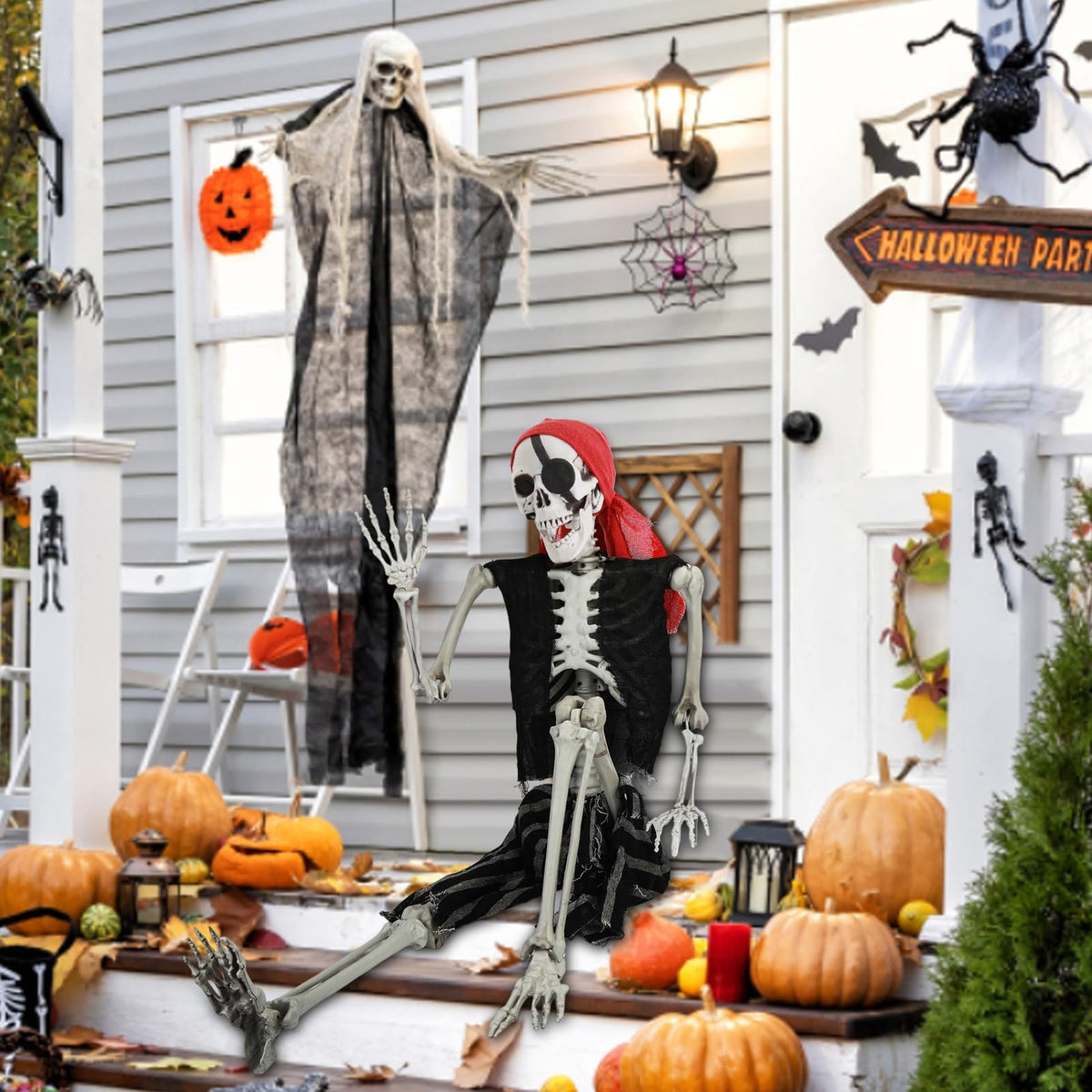 5.4Ft Posable Halloween Skeleton with Movable Joints F8419