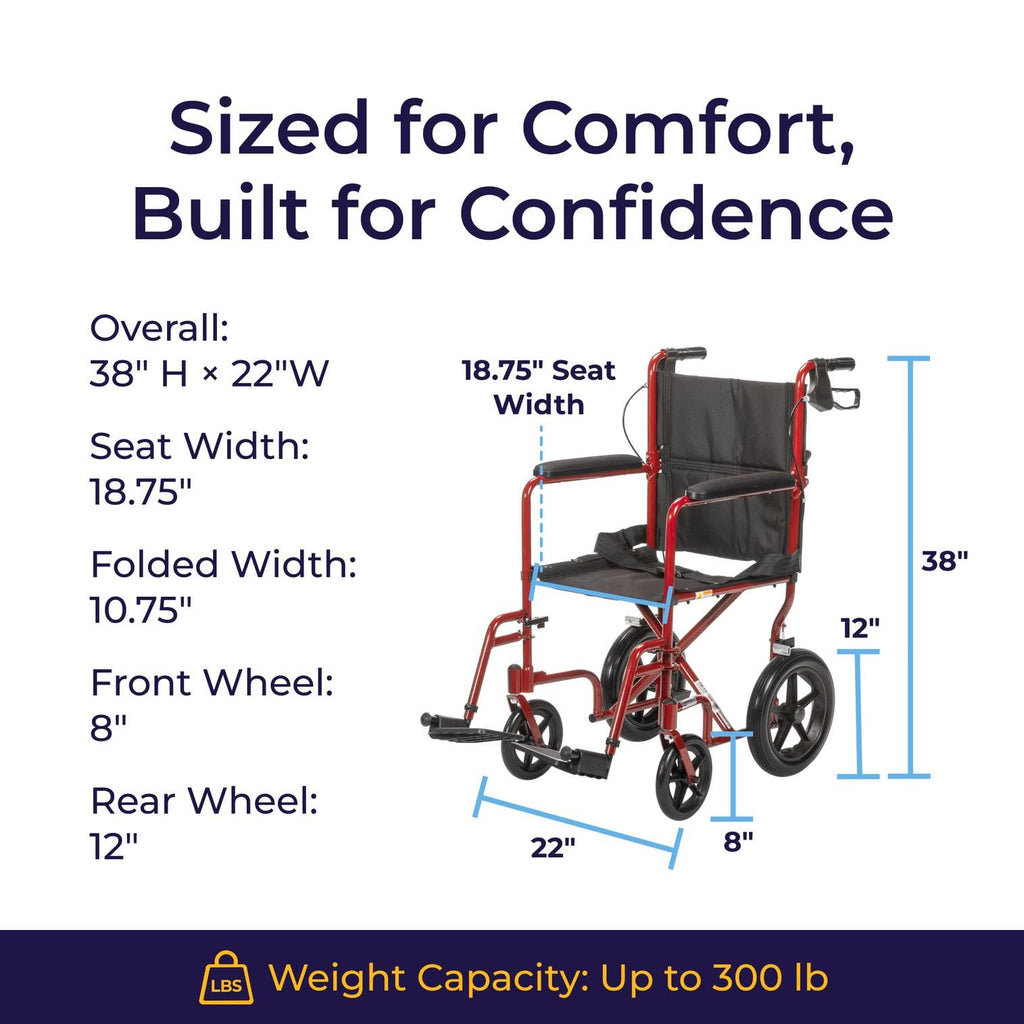 Red Transport Wheelchair with Hand Brakes U1052
