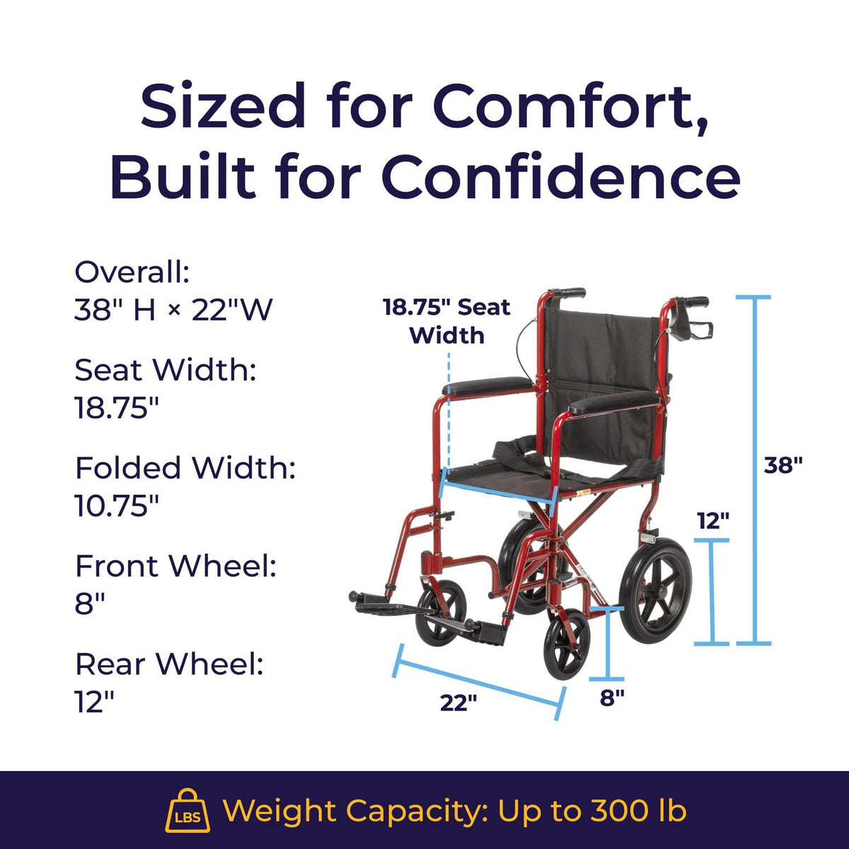 Red Transport Wheelchair with Hand Brakes U1052