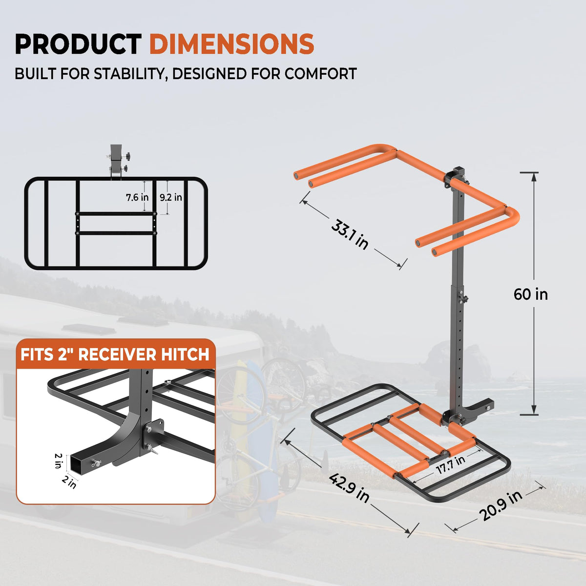 RV Kayak Rack and Bike Carrier for 2 Kayaks and 2 Bikes, 300 LBS Heavy Duty Alloy Steel J23495