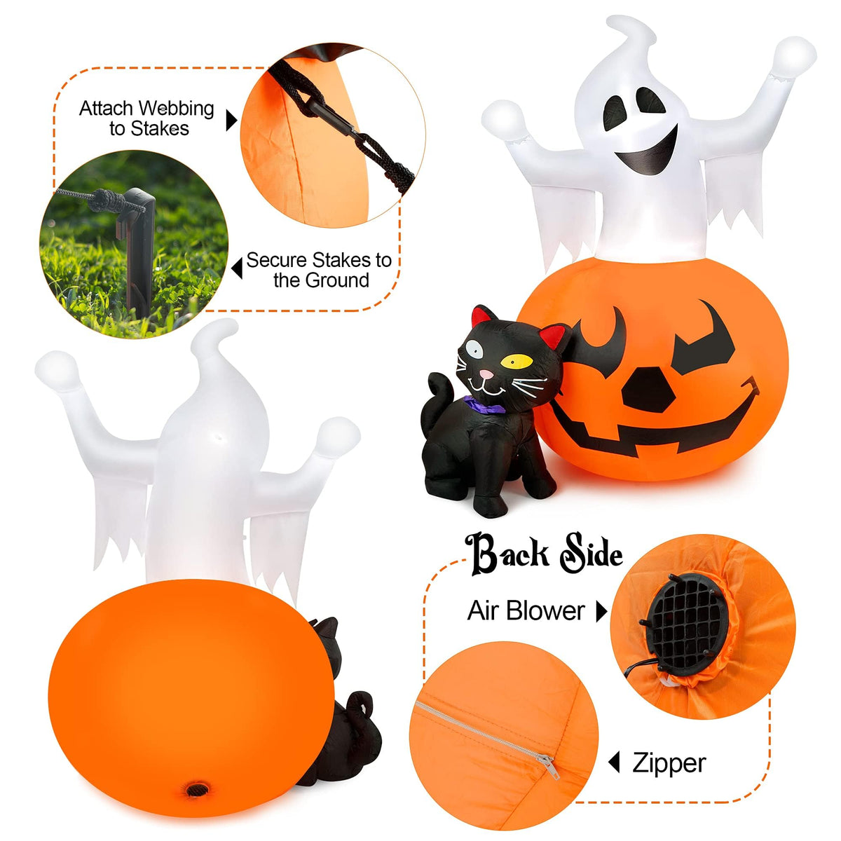 5 FT Halloween Inflatables Outdoor Ghost Pumpkin Black Cat Decor A3483