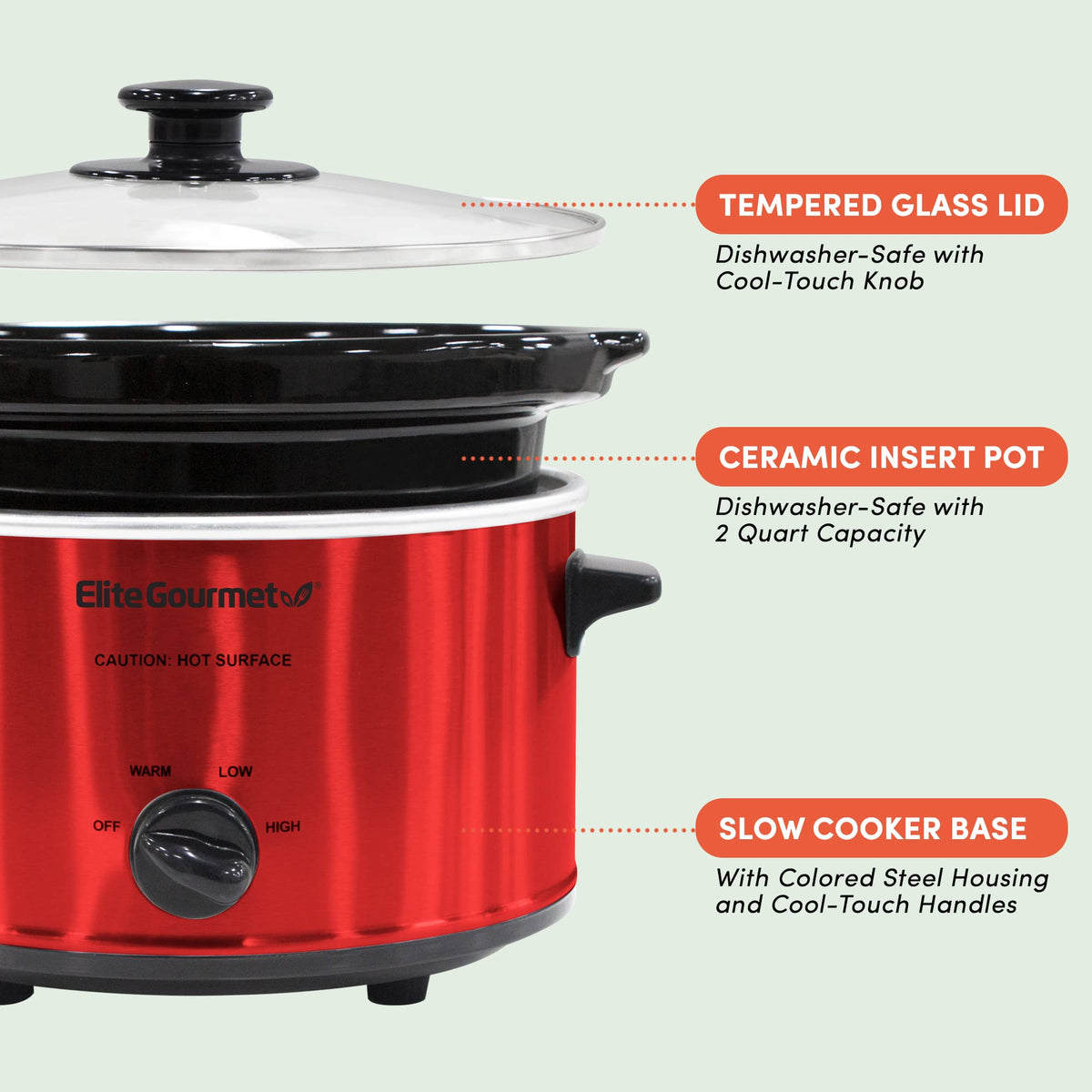 Electric Oval Slow Cooker, 2 Qt, Metallic Red T922249