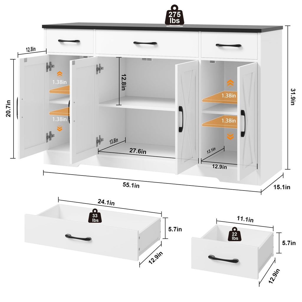 White Kitchen Buffet Sideboard Storage Cabinet C407570