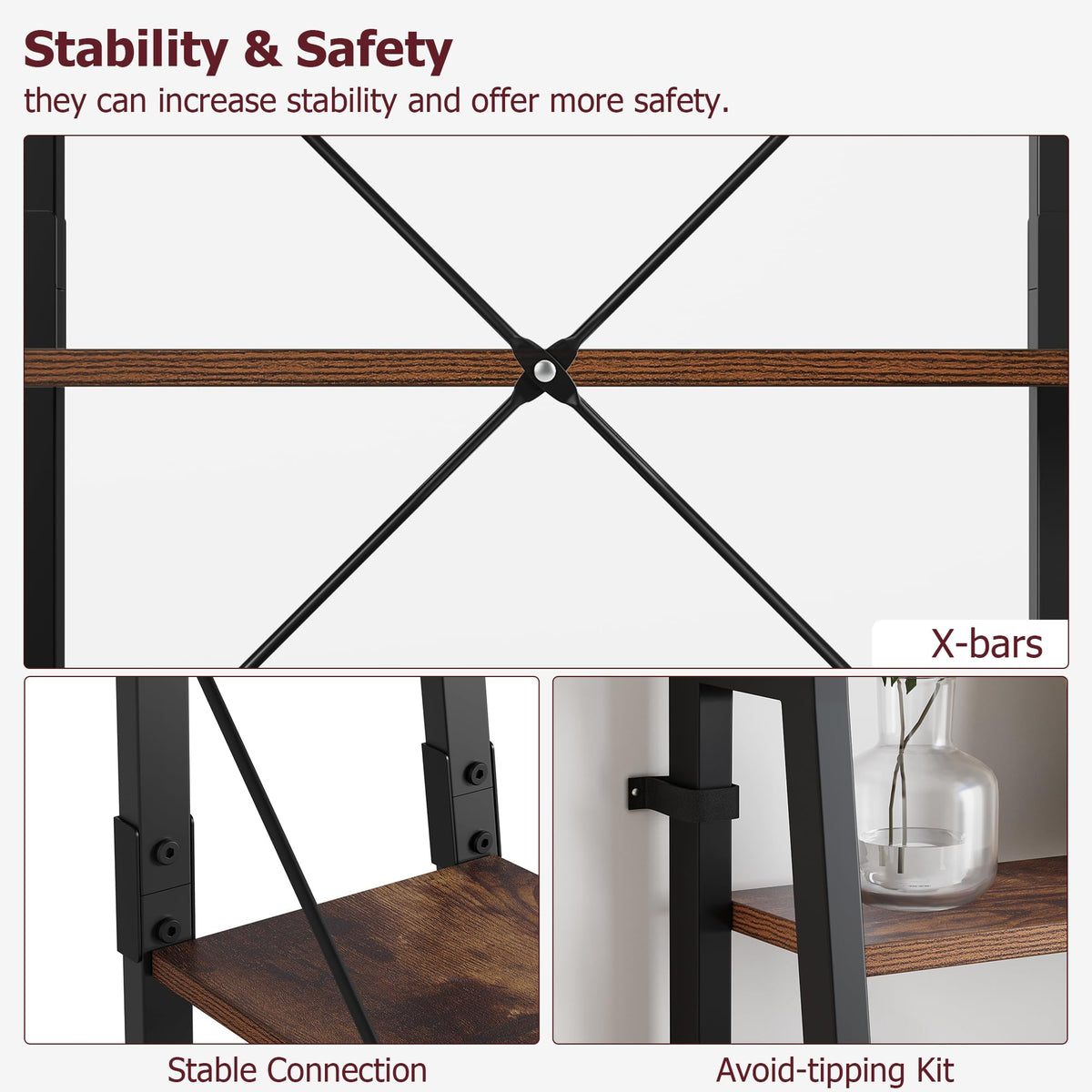 5-Tier Ladder Bookshelf with Metal Frame A6822