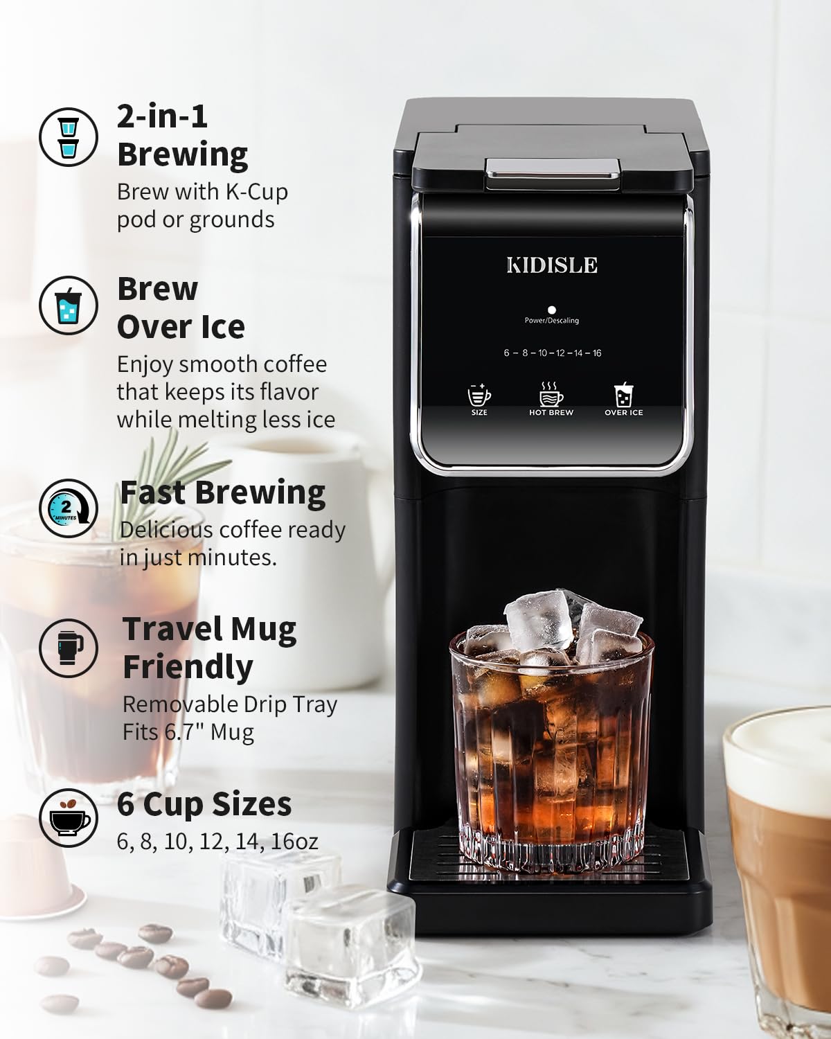 Black Single Serve Coffee Maker with 40oz Water Tank V7268
