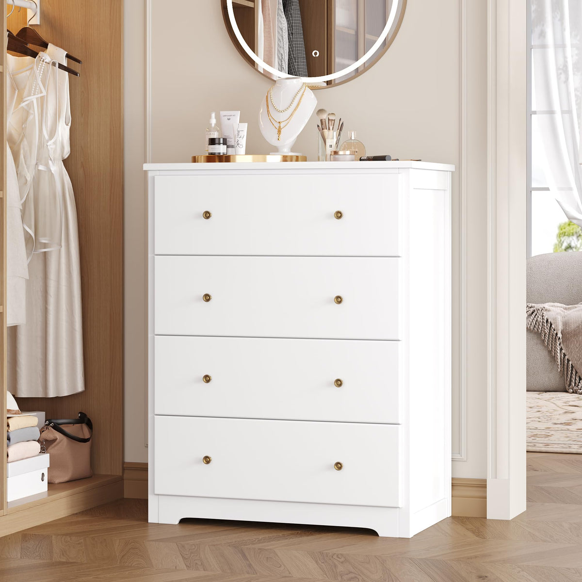 White 4 Drawer Wood Dresser W8549