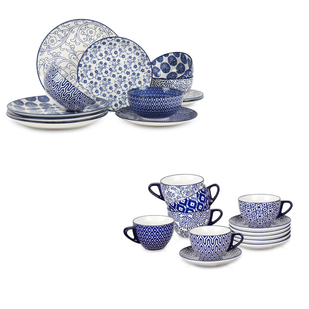 Ceramic Dinnerware Sets 12 Piece + 8 OZ Cappuccino Cup Set with Saucers Q206708