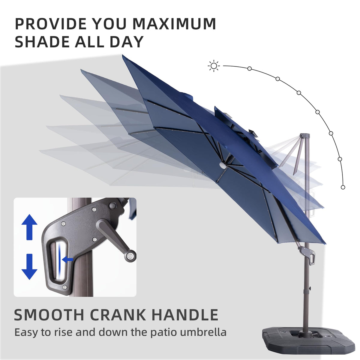 9x9 FT Cantilever Offset Patio Umbrella with Lights & Base P450242