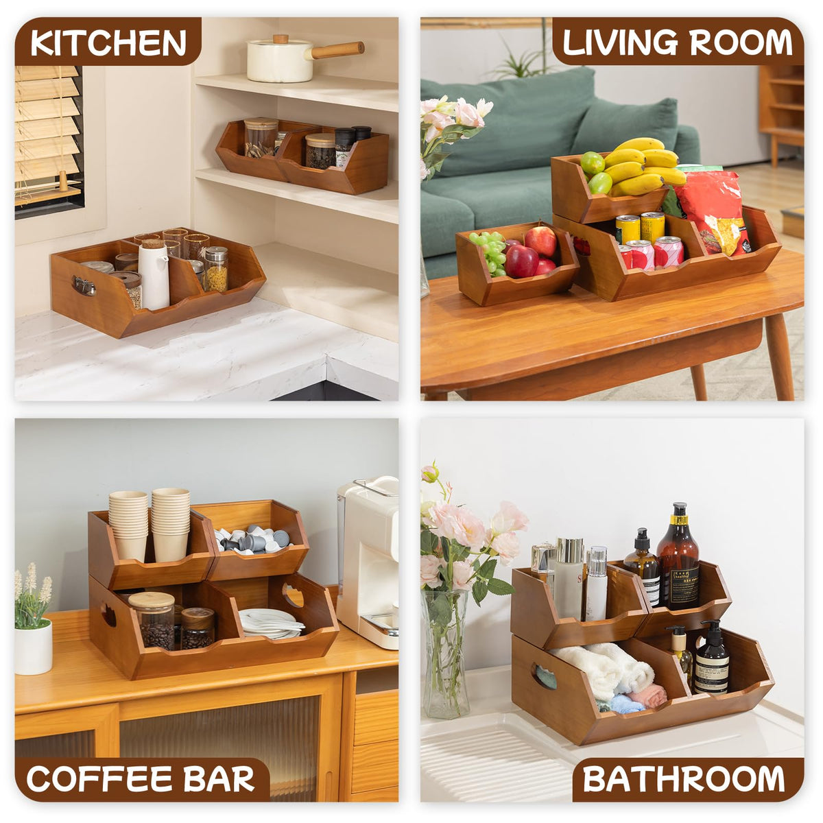 Wooden Stackable Pantry Storage Bins J282344