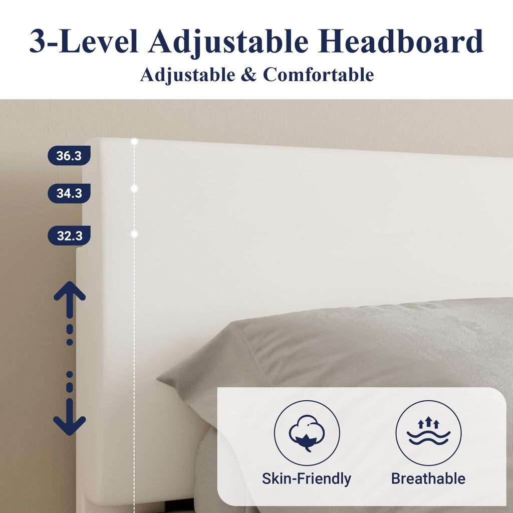 Queen Size Upholstered Bed Frame with Adjustable Headboard Q375049