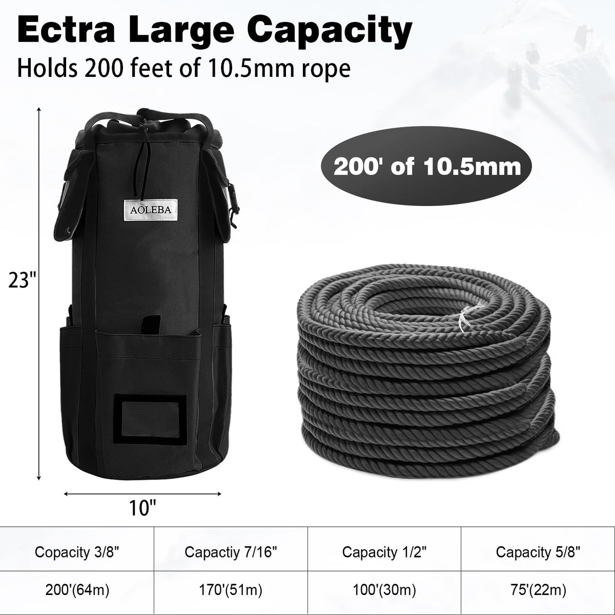 Arborist Rope Storage Bag Large Capacity 1680D Thicken Nylon with Hand Straps L534