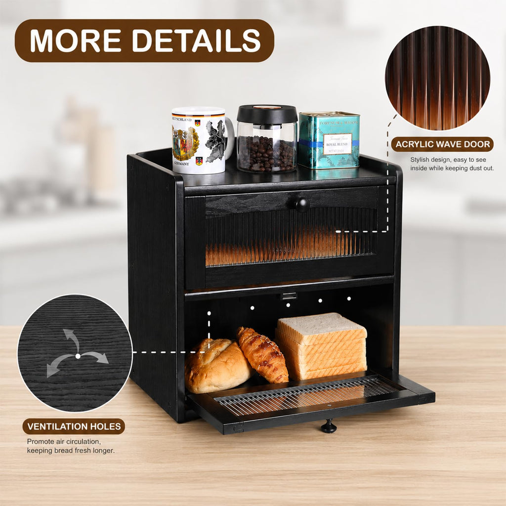 Wooden 2-Tier Bread Box with Window C6679