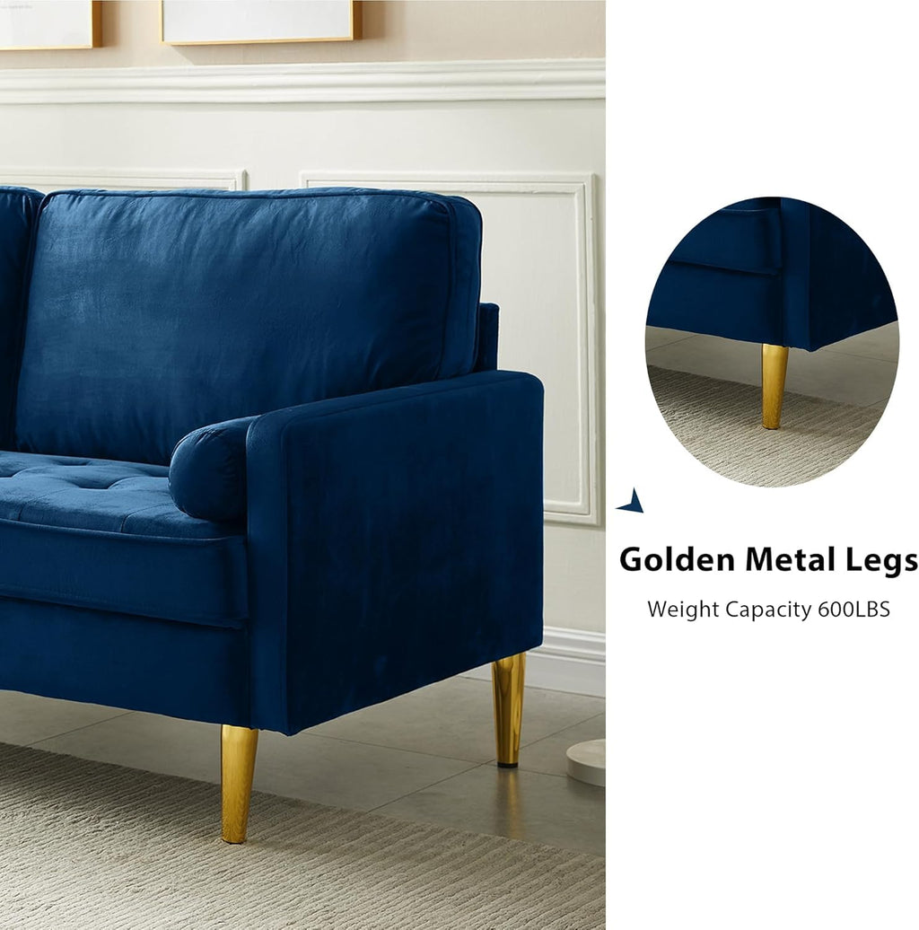 Navy Velvet Loveseat Sofa with 2 Pillows L6927