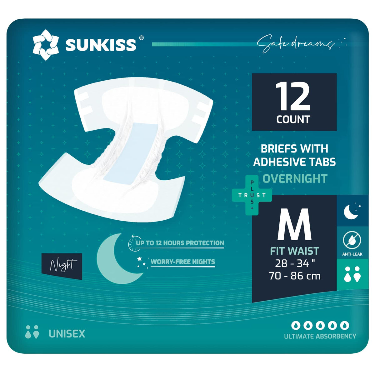 Adult Diapers Medium 12 Count & Booster Pads 26 Count Bundle C3355