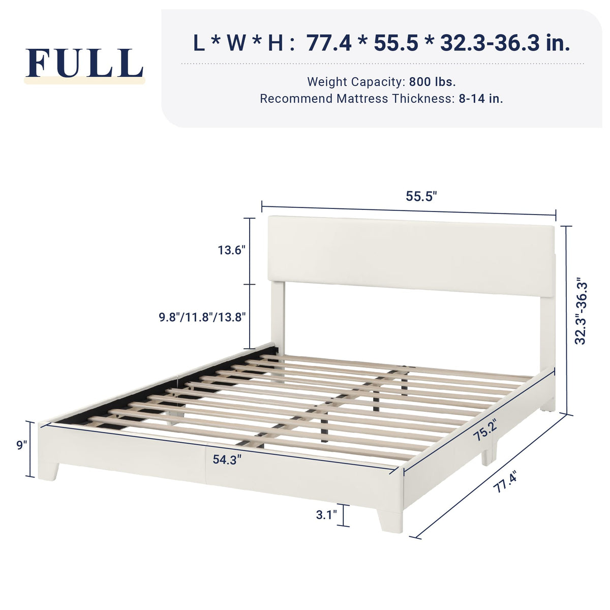 Queen Size Upholstered Bed Frame with Adjustable Headboard Q375049