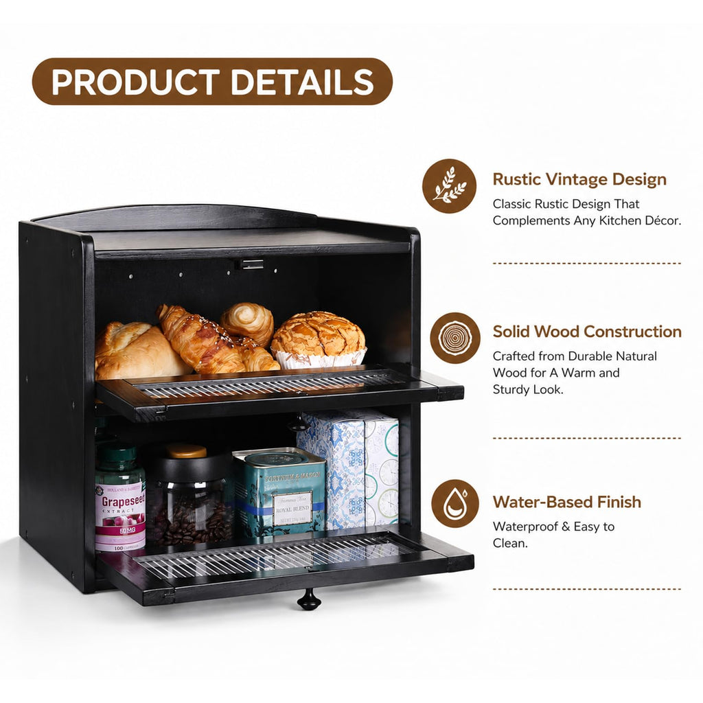 Wooden 2-Tier Bread Box with Window C6679