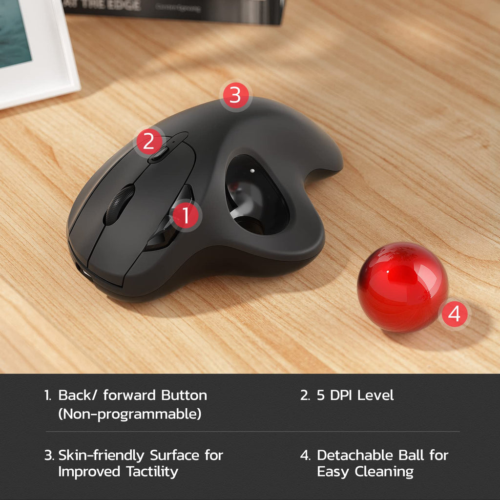 Wireless Ergonomic Thumb Control Trackball Mouse R989
