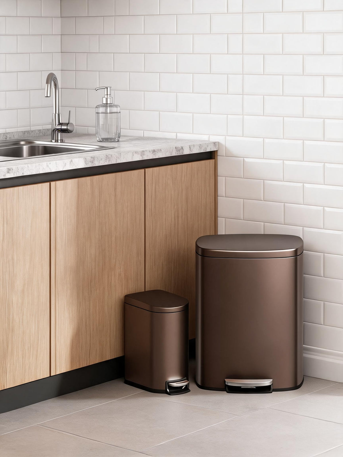 13.2 Gal & 2.6 Gal Stainless Steel Step-On Trash Can Combo Set U8526