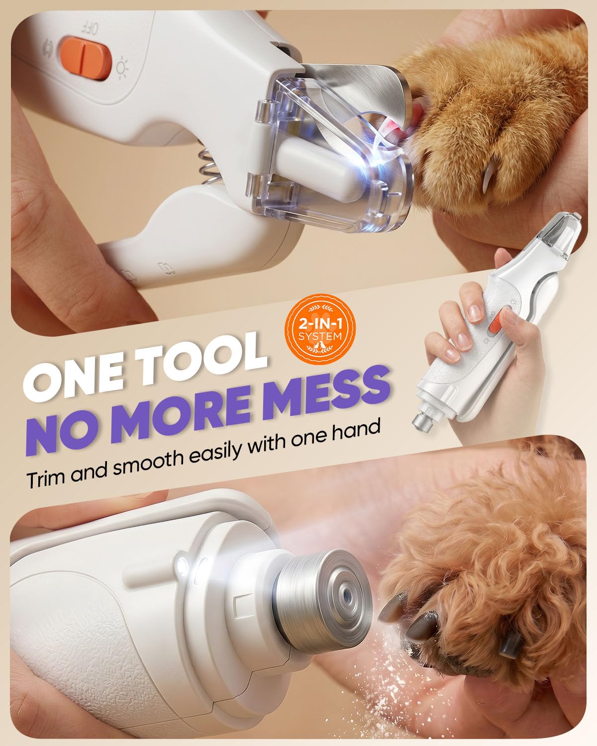 2-in-1 Cat & Dog Nail Clippers with Grinder and LED Lights F283