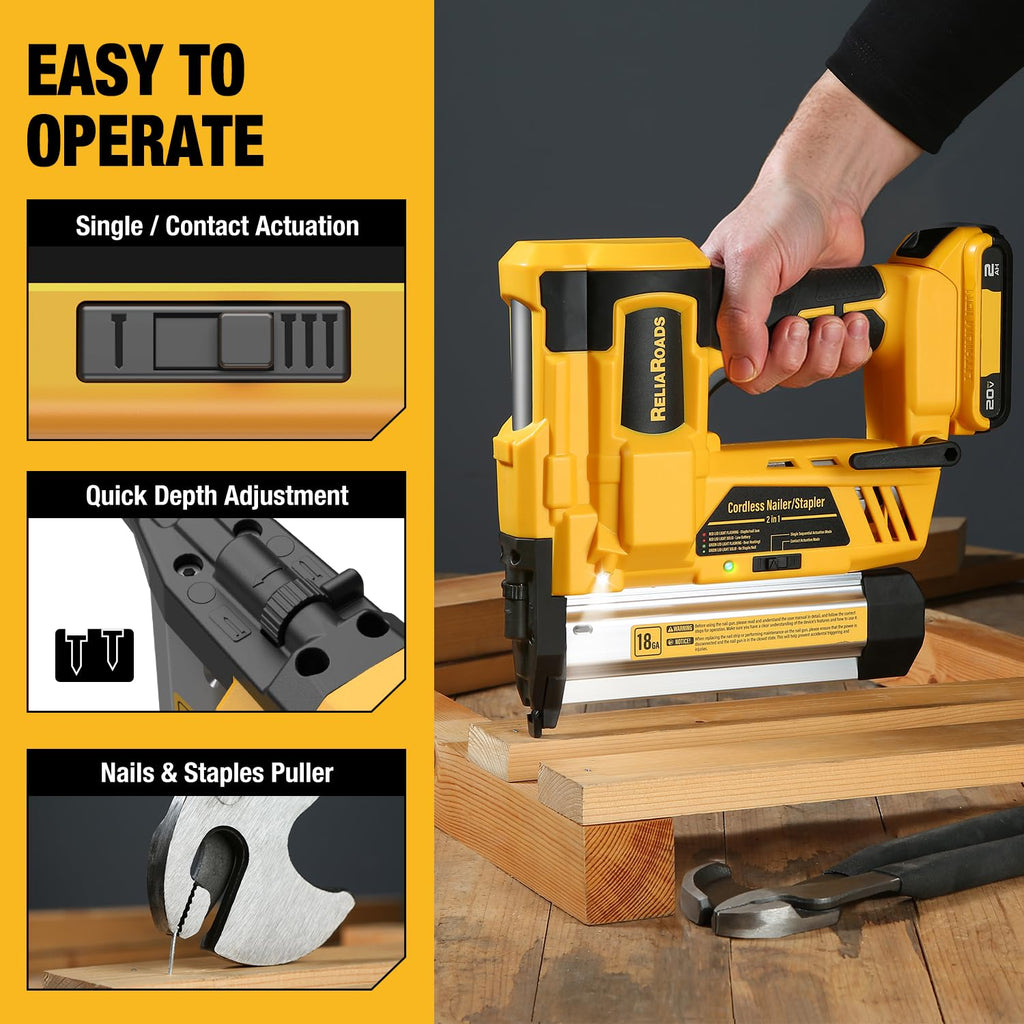 2" Cordless Brad Nailer 18GA Battery Powered Nail Gun with Toolbag D184