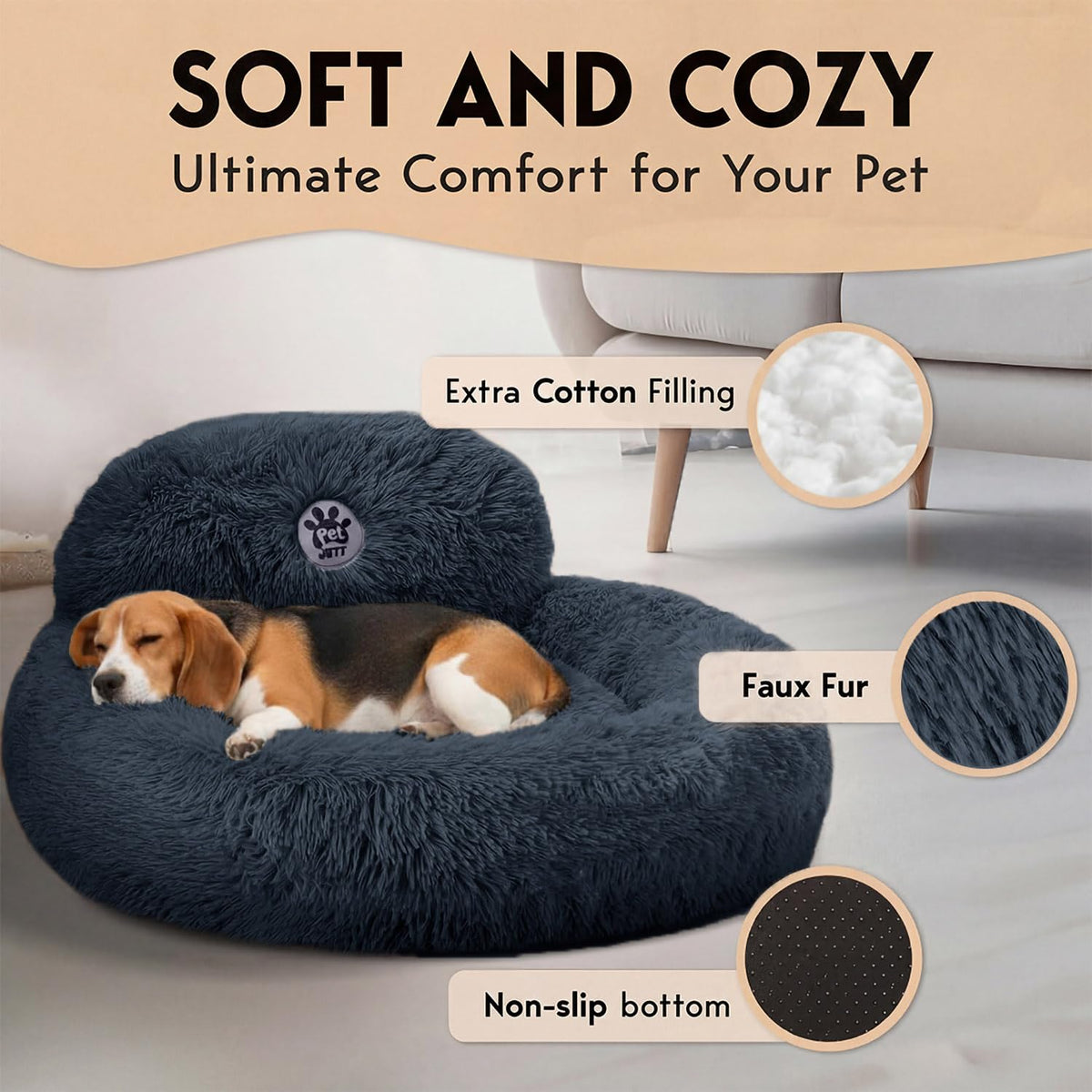 Medium Size Washable Anti-Slip Fluffy Plush Round Dog Bed B272