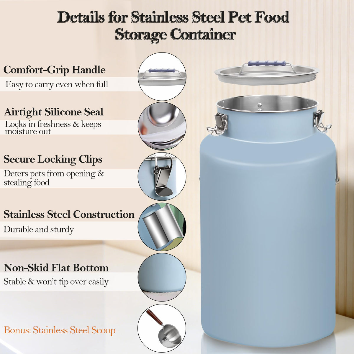 Stainless Steel Dog Food Storage Container with Scoop B417609