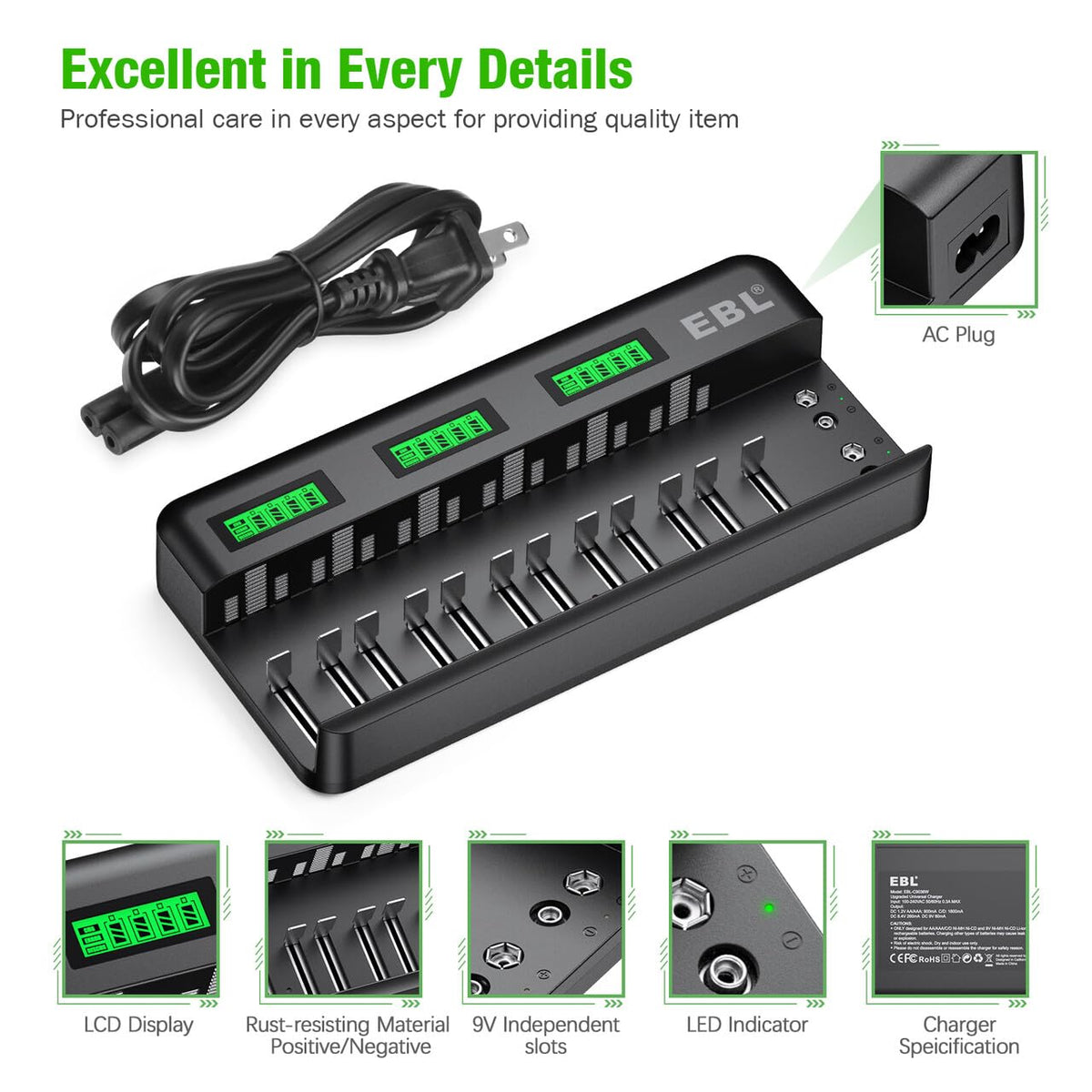 12+2 Bay Universal Rechargeable Battery Charger M961522