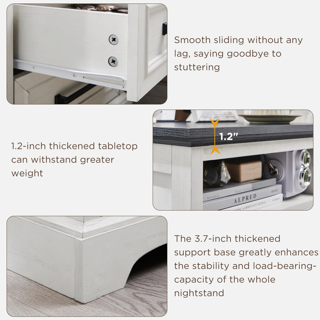 18" Antique White Nightstand with Charging Station T473