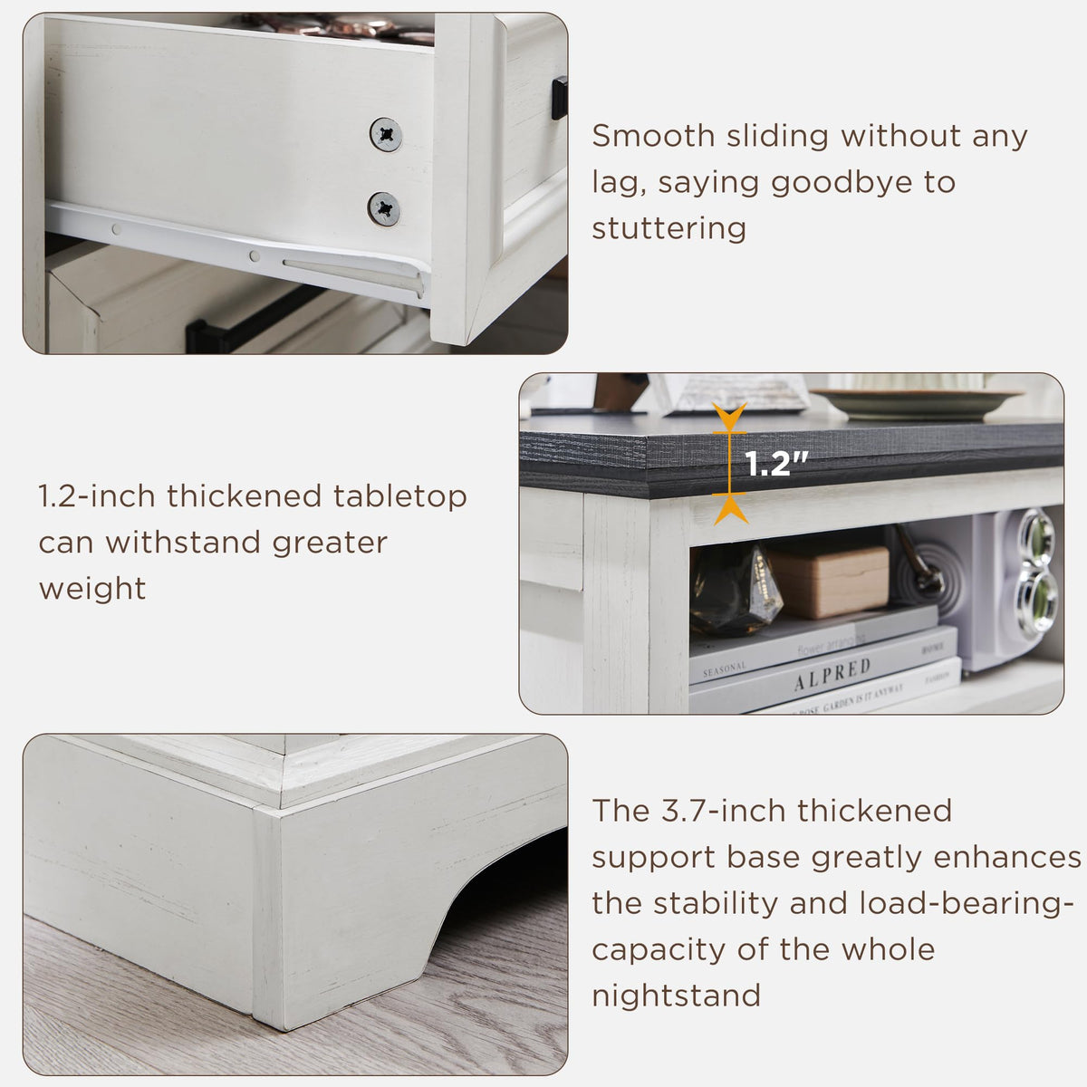 18" Antique White Nightstand with Charging Station T473