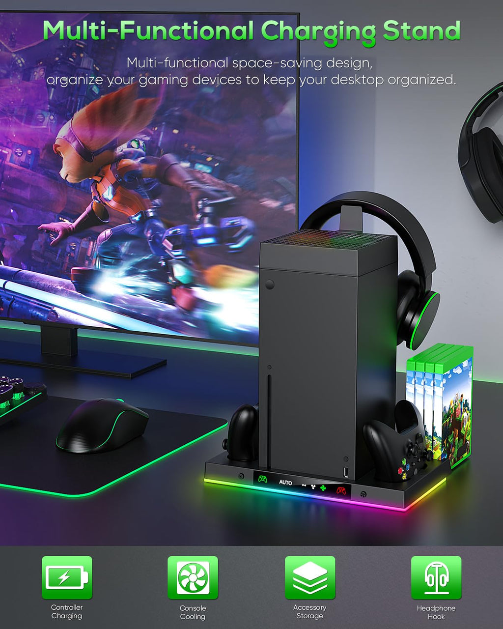 Black Cooling Fan Charge Stand for Xbox Series X Console K3177
