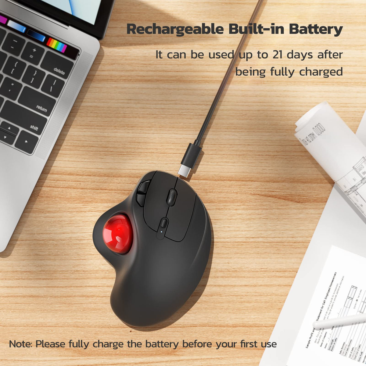 Wireless Ergonomic Thumb Control Trackball Mouse R989