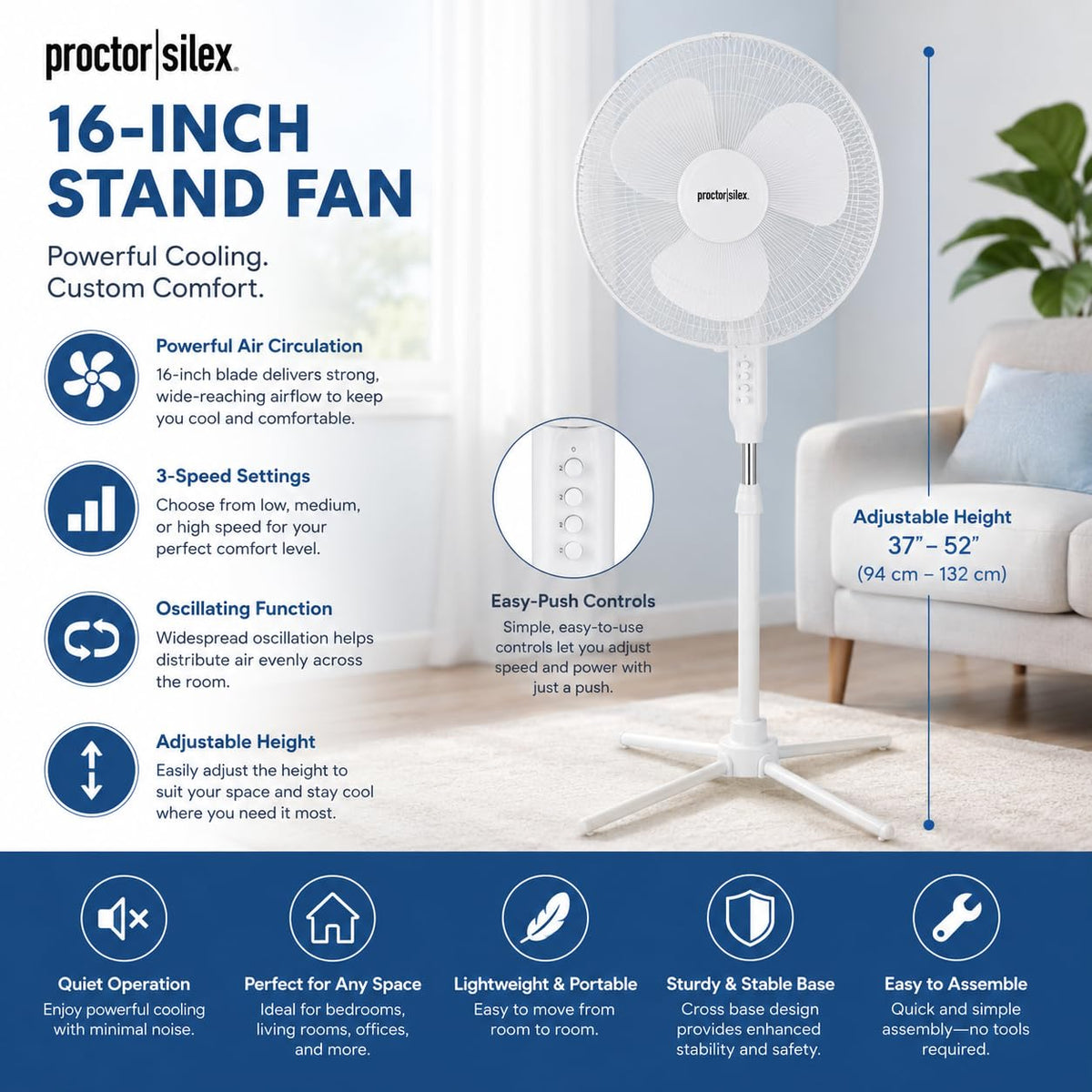 16-Inch 3-Speed Oscillating Pedestal Fan E268707