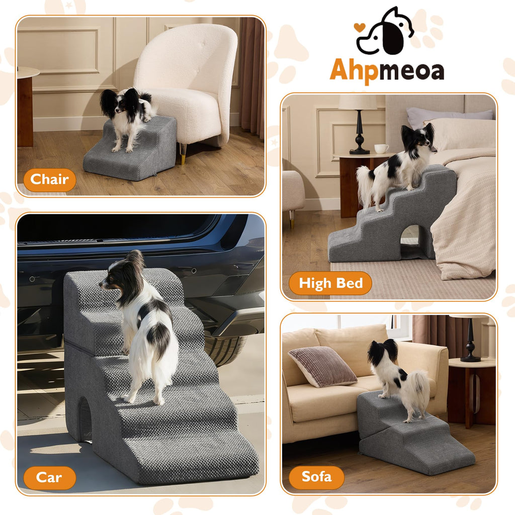 Grey 5-Step Dog Stairs Q85476