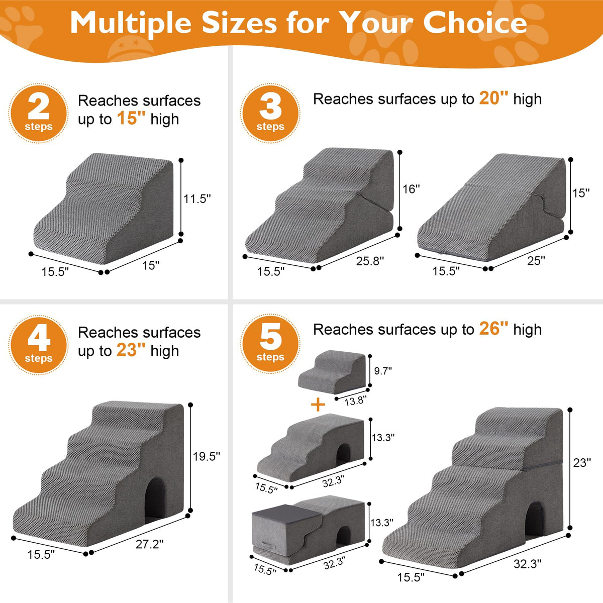 Grey 5-Step Dog Stairs Q85476